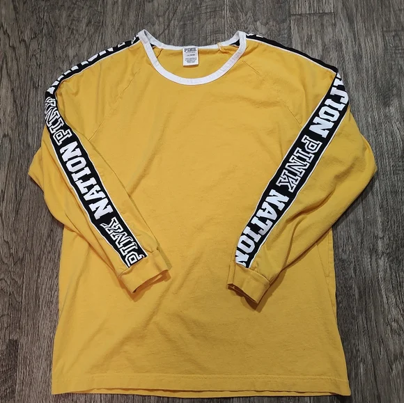 PINK Victoria's Secret Yellow Long Sleeve Tee Size L - Picture 2 of 8